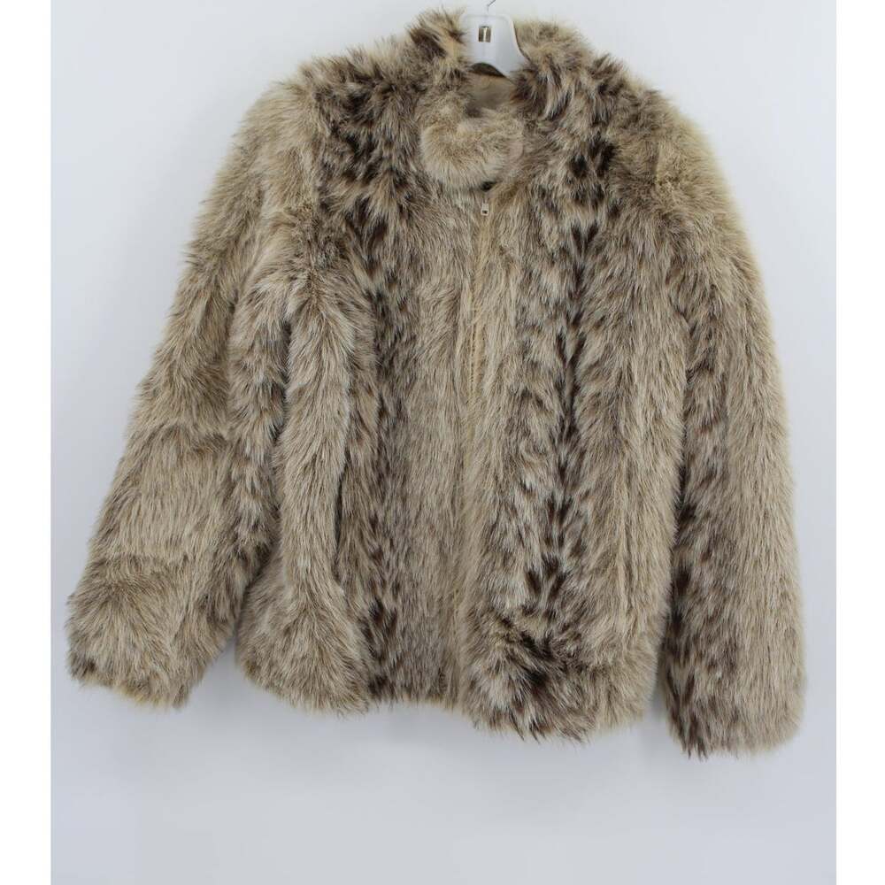 Vintage Monterey Faux Fur Jacket Animal Print Full Zip Pockets Size 8